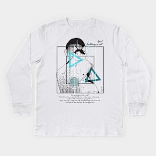 Girl holding a cat version 9 Kids Long Sleeve T-Shirt